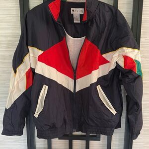 Avon vintage windbreaker red white blue jacket with hoodie size small 80s
